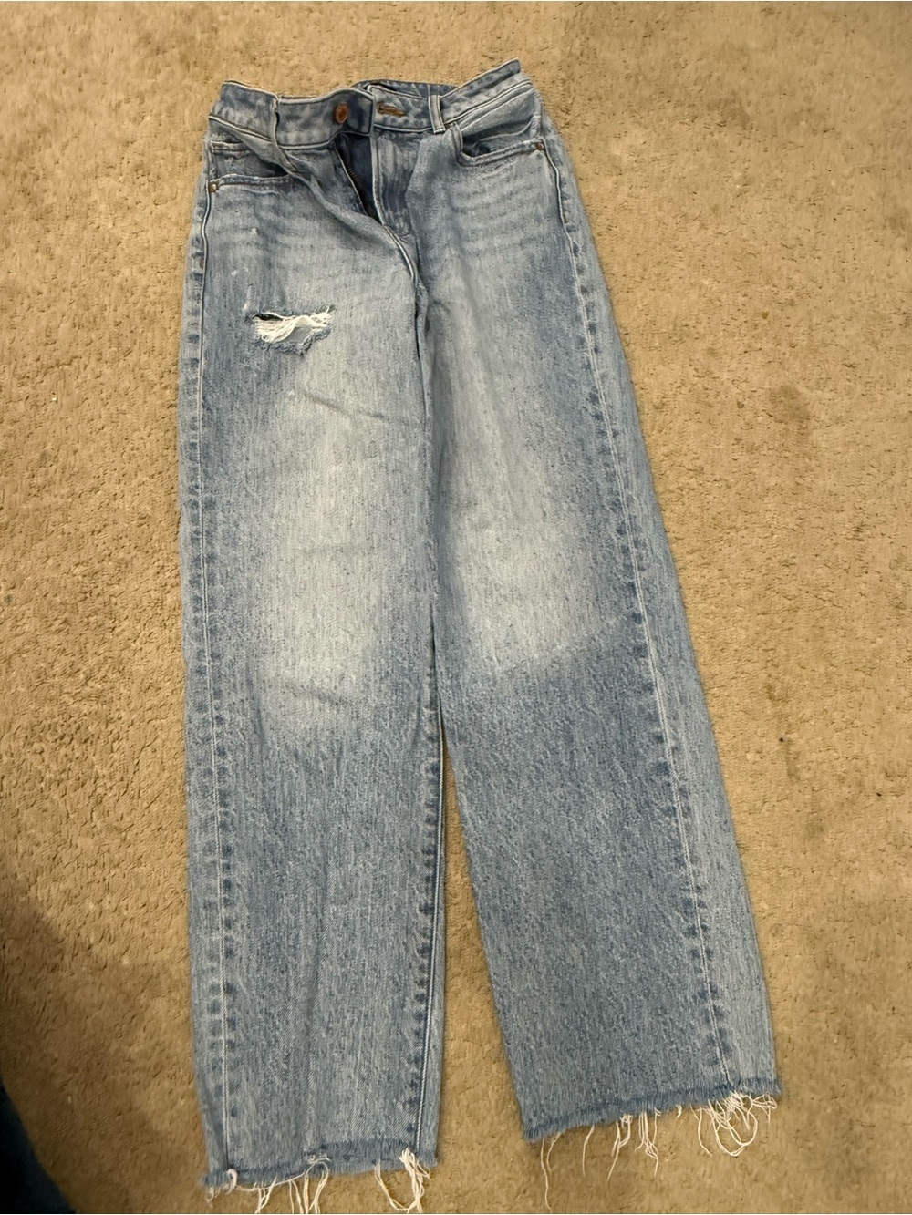 Express Light Blue Denim Jeans with Tan Leather Patch